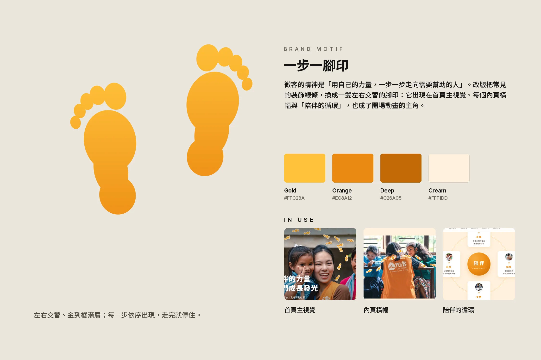 Waker nonprofit website — the footprint motif